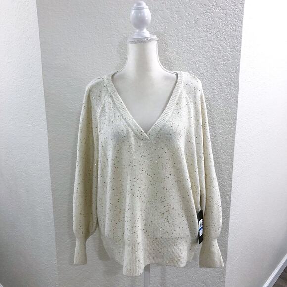 Karl Lagelfeld Paris Sparkle V-Neck Sweater - Picture 3 of 12